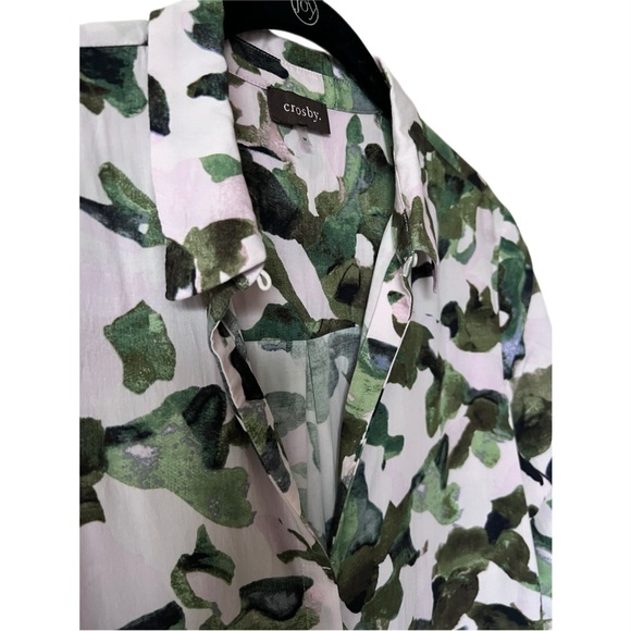 Crosby Women’s Pink Green Rayon Long Sleeve Collared Shirt V Neck Button Down - Picture 9 of 13